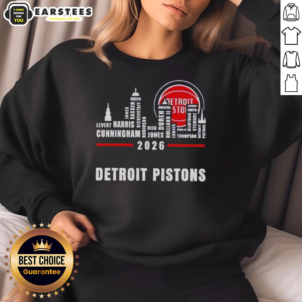 Official Detroit Pistons 2026 Greatest Of All Time Players City Skyline T-Shirt - Image 5