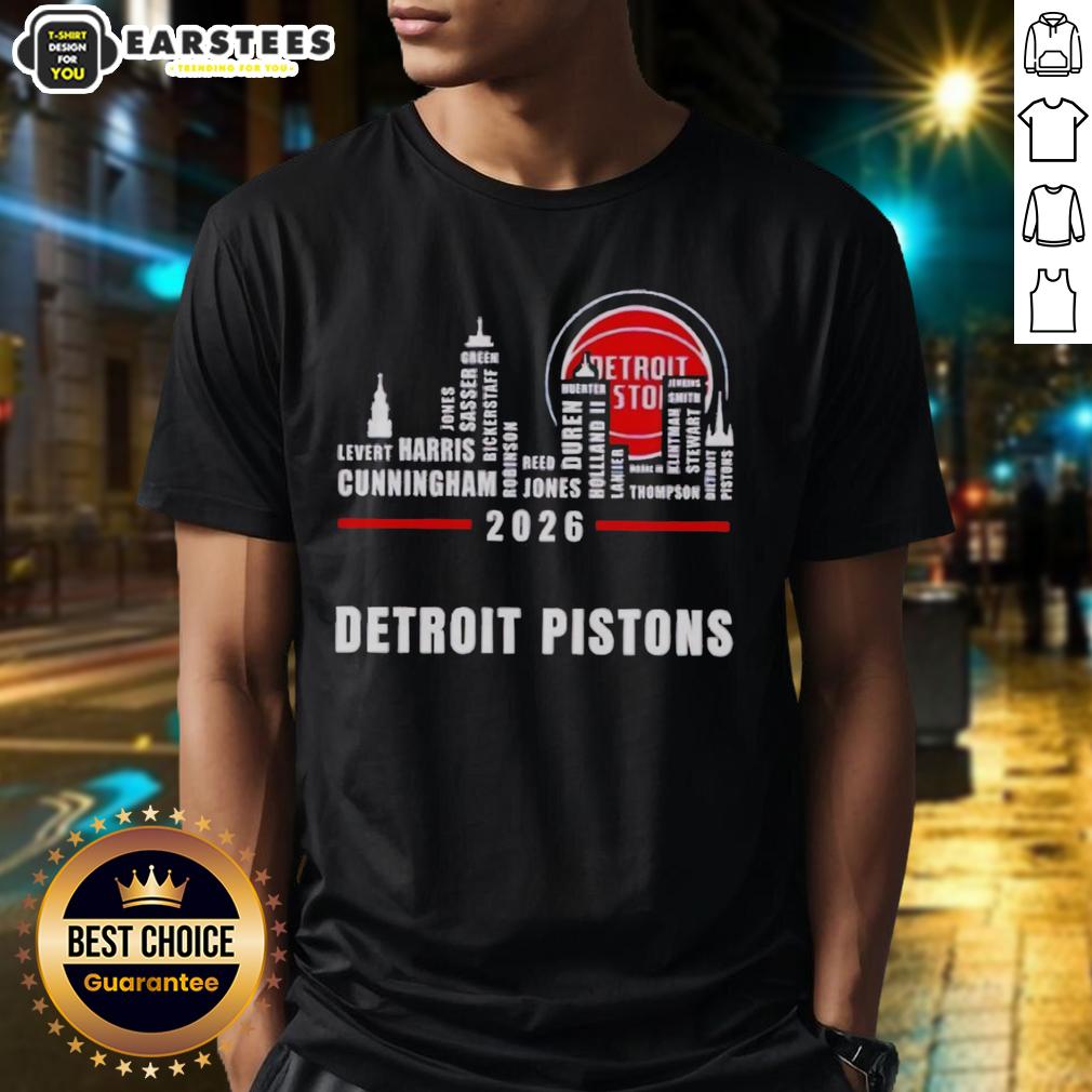 Official Detroit Pistons 2026 Greatest Of All Time Players City Skyline T-Shirt