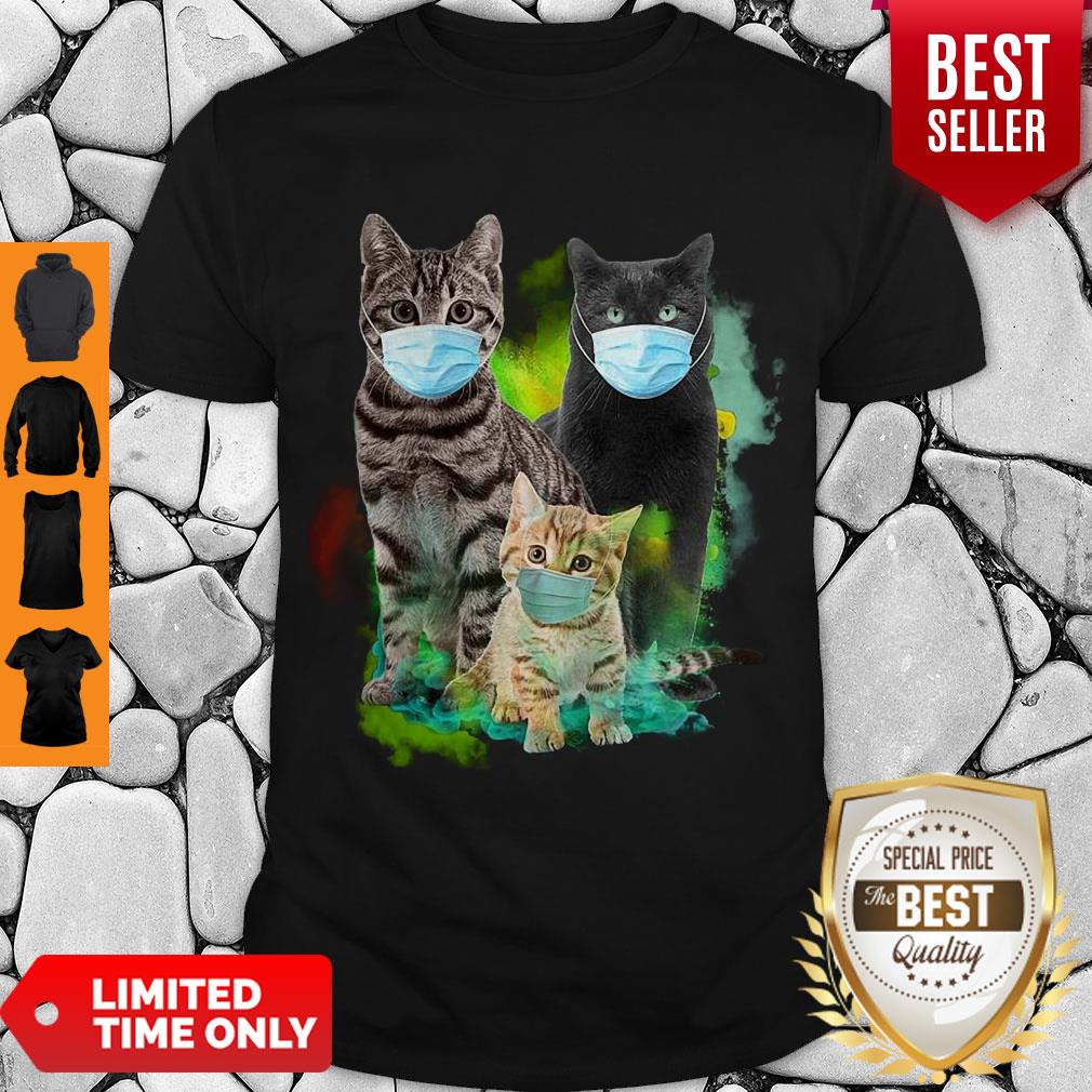 Cute Three Cats Wear Medical Mask Shirt
