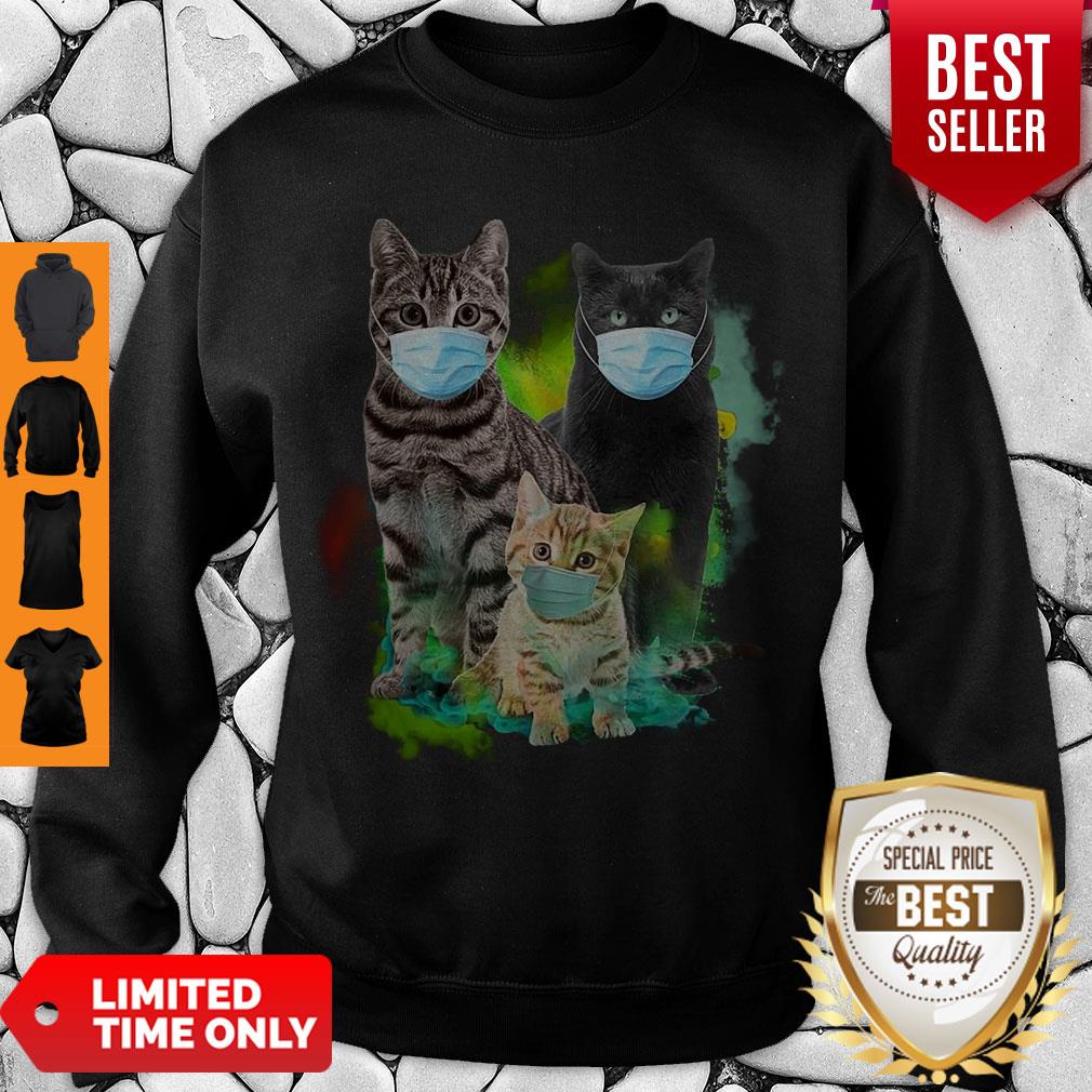Cute Three Cats Wear Medical Mask Shirt - Image 3