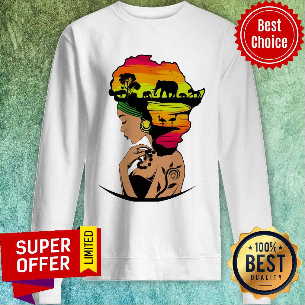 Premium Safari Goddess Black Woman African Elephant Shirt - Image 2