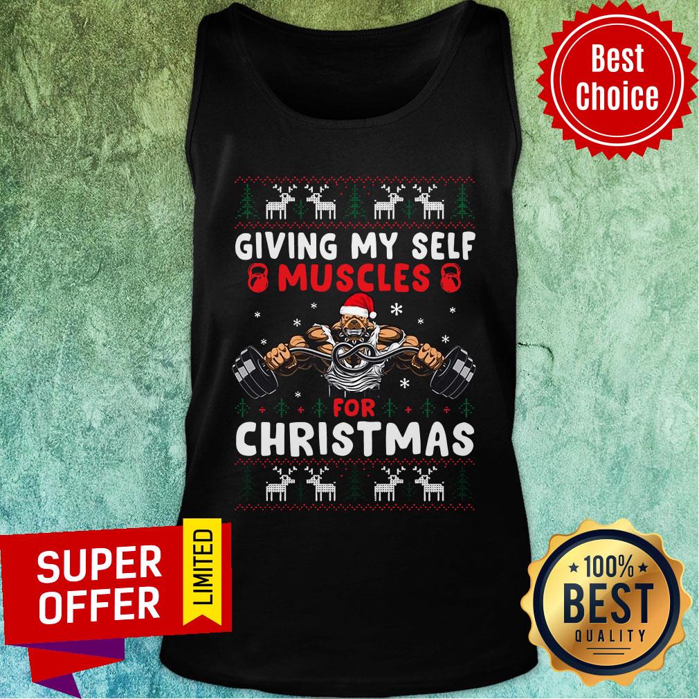 Premium Santa Dog Gymer Giving My Self Muscles For Christmas Ugly Christmas Shirt - Image 4