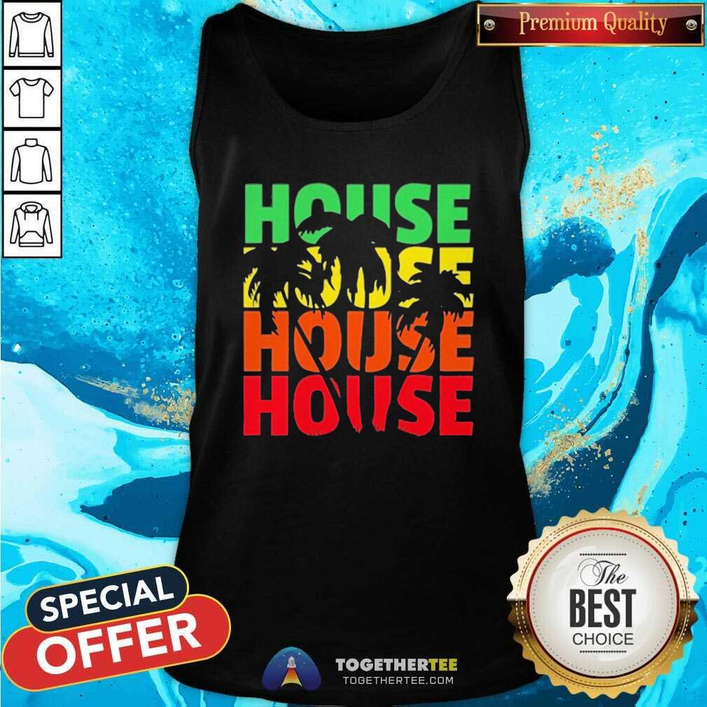 Colorful House Music Beach Palm Tree Shirt - Image 4