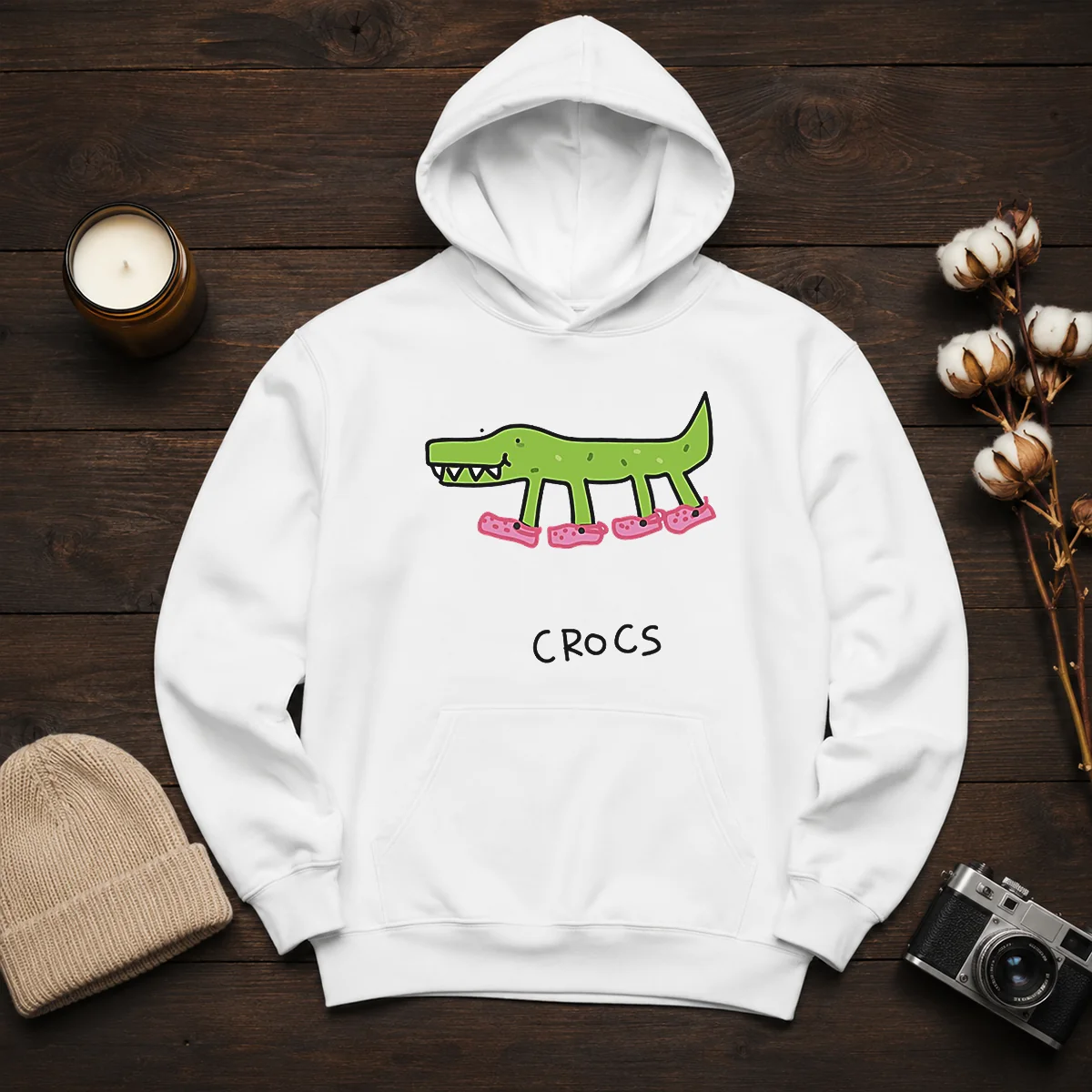 Funny Crocs Crocodile Wearing Pink Shoes Drawing Shirt - Image 4