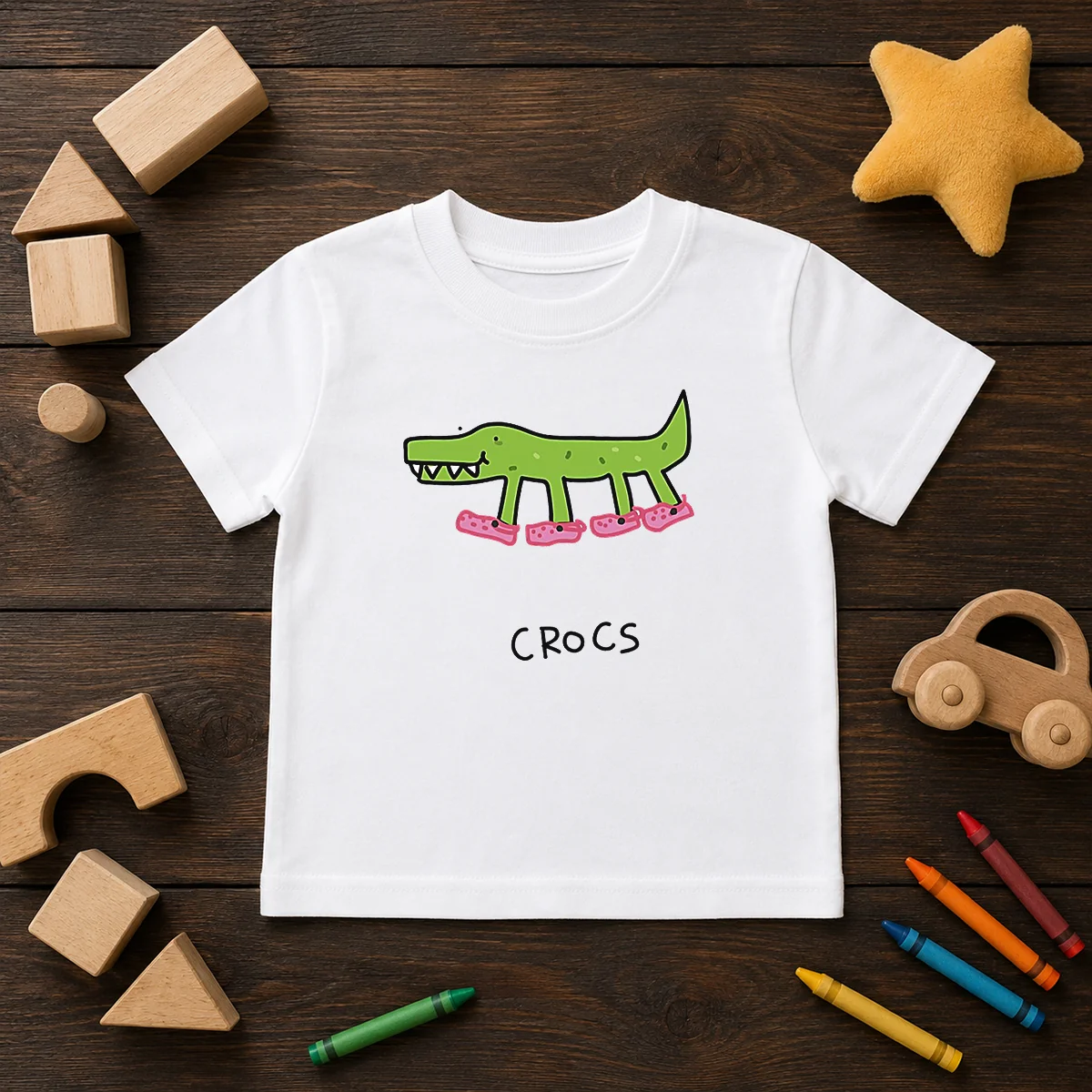 Funny Crocs Crocodile Wearing Pink Shoes Drawing Shirt - Image 7