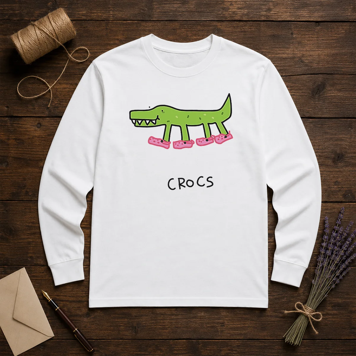 Funny Crocs Crocodile Wearing Pink Shoes Drawing Shirt - Image 3