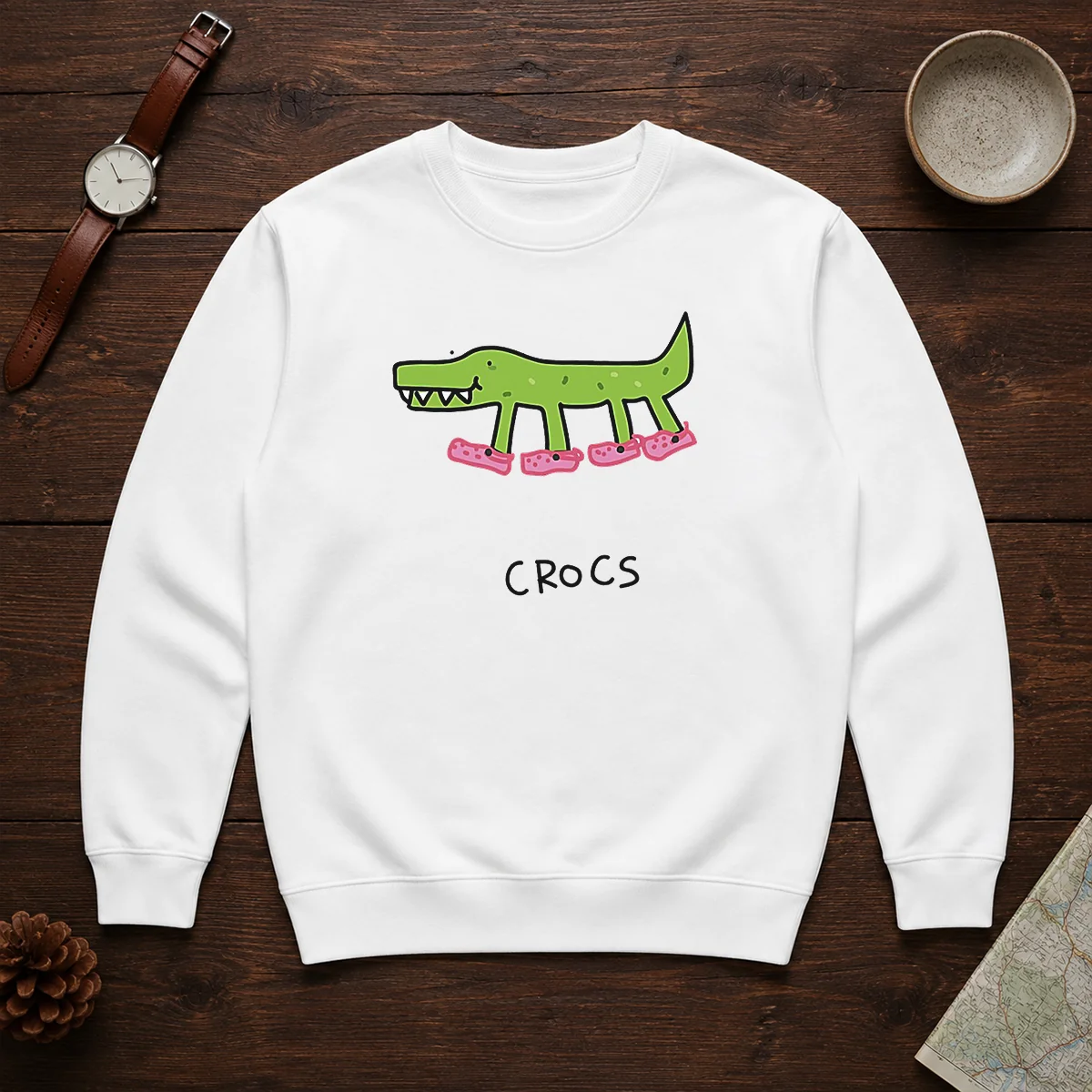 Funny Crocs Crocodile Wearing Pink Shoes Drawing Shirt - Image 5