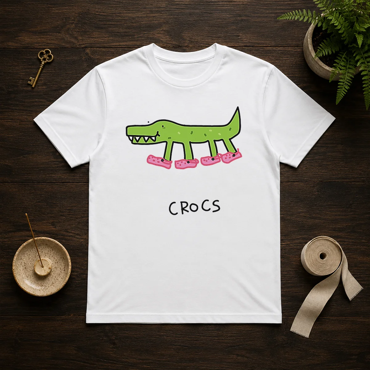 Funny Crocs Crocodile Wearing Pink Shoes Drawing Shirt