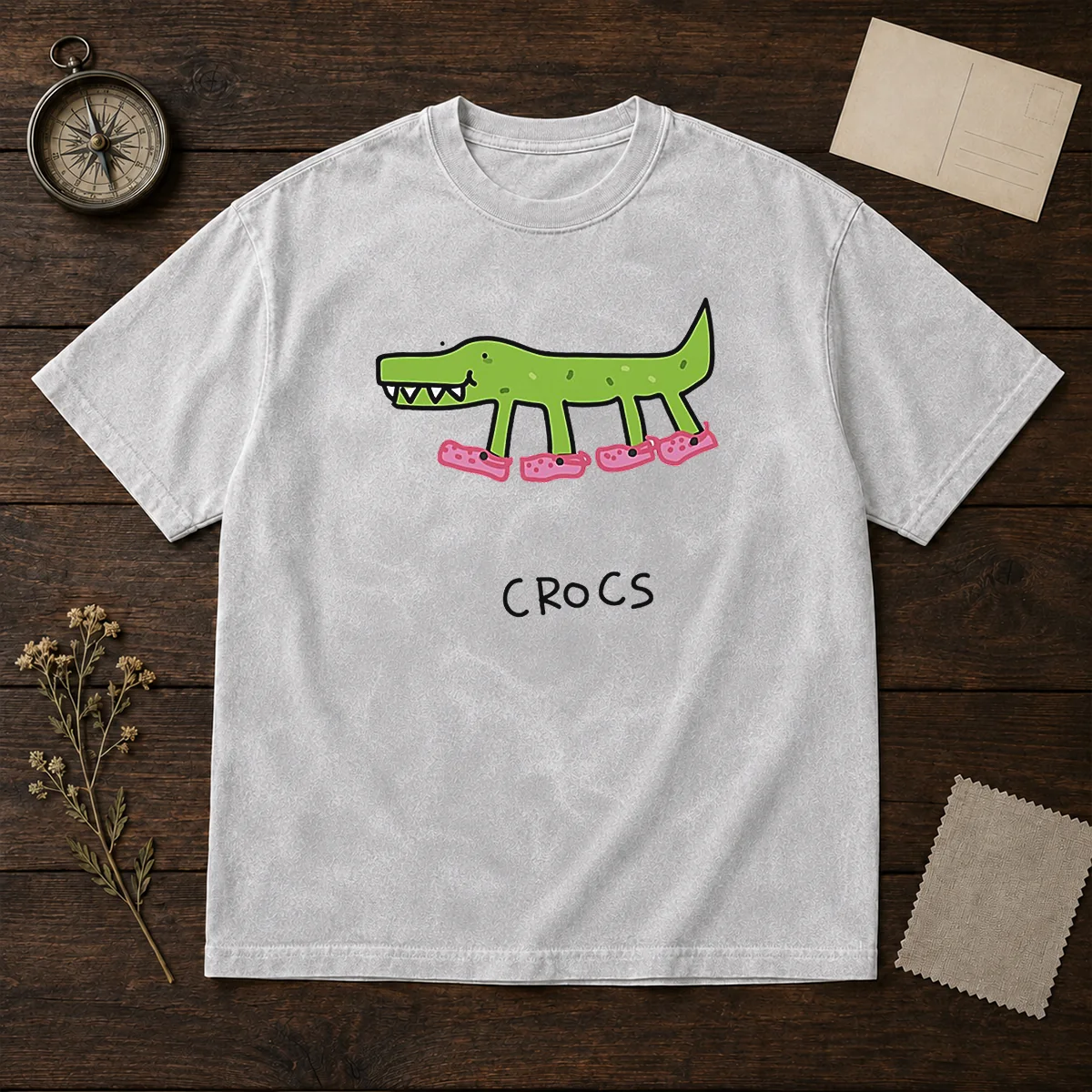 Funny Crocs Crocodile Wearing Pink Shoes Drawing Shirt - Image 6