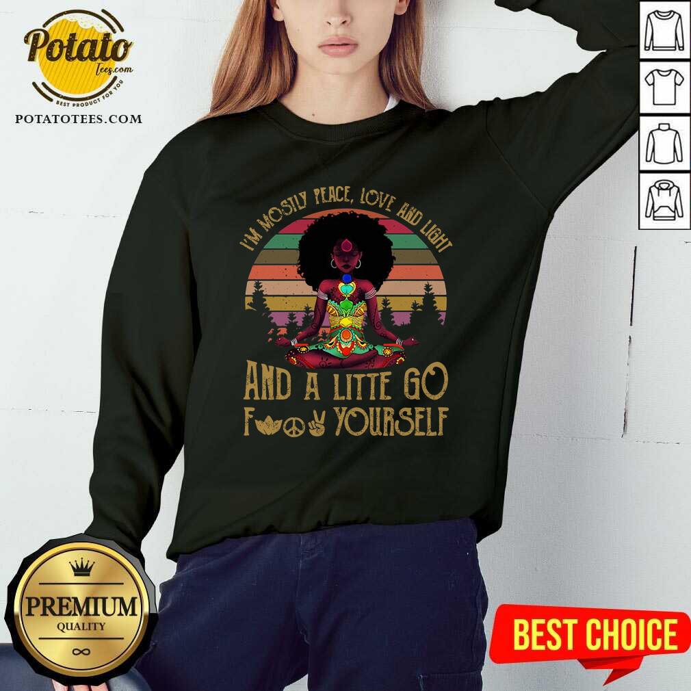 I'M Mostly Peace Love And Light Black Girl Yoga Shirt - Image 4