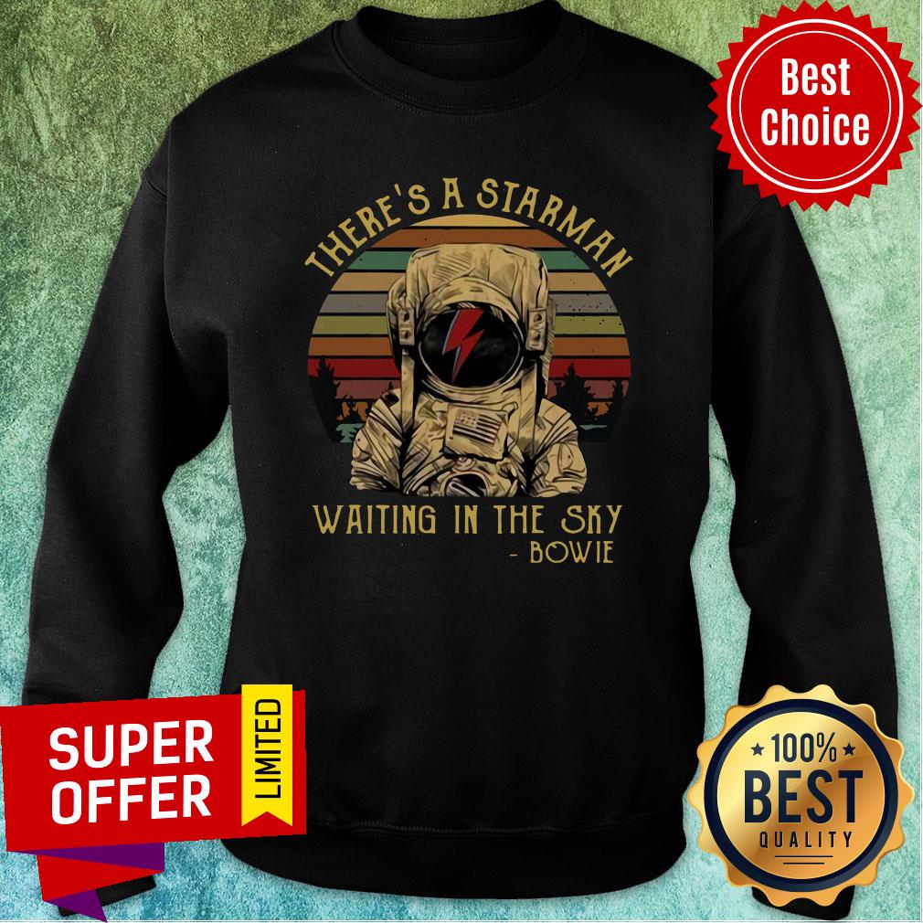 Funny There's A Starman Waiting In The Sky Bowie Vintage Retro Shirt - Image 3