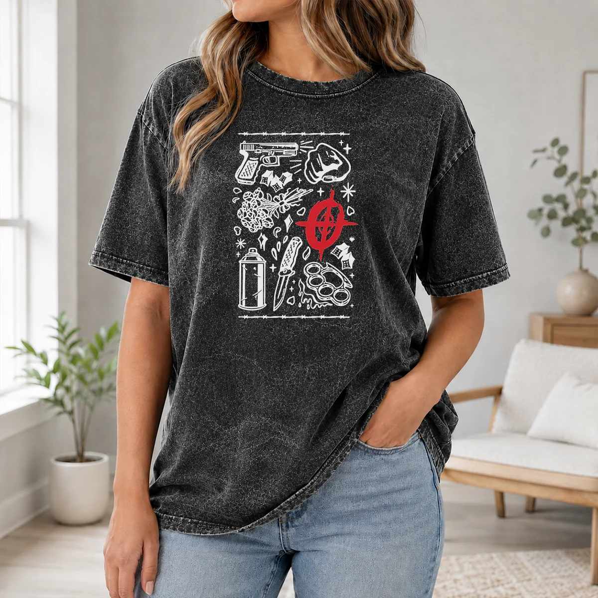 Pretty Street Life Tattoo Symbols Flash Art Shirt - Image 8