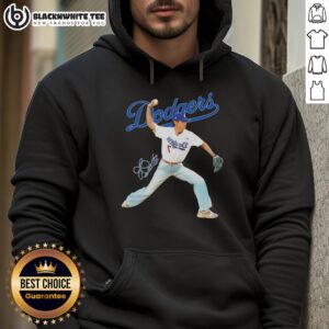 Alternative view of Original V BTS X Los Angeles Dodgers Baseball ThrowingPosition Signature T-Shirt