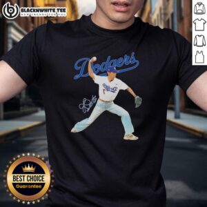Original V BTS X Los Angeles Dodgers Baseball ThrowingPosition Signature T-Shirt