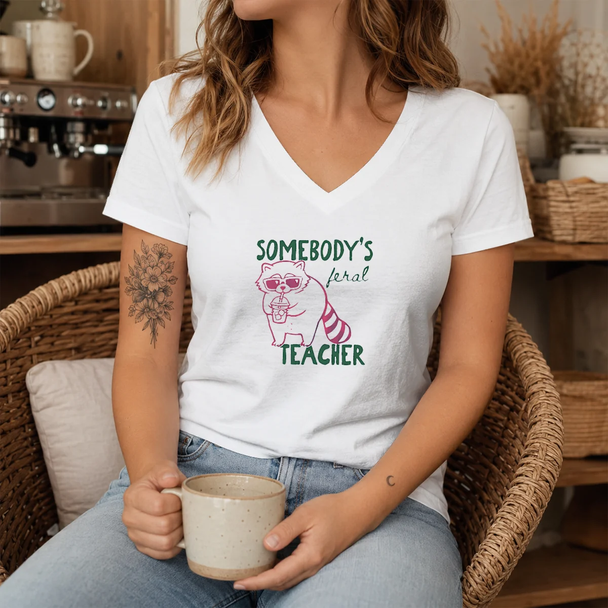 Hot Somebody'S Feral Teacher Raccoon With Iced Coffee Shirt - Image 8