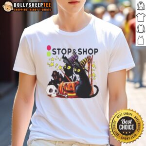 Pretty The Stop And Supermarket Black Cat Witch Pumpkin Haunted House Halloween T-Shirt
