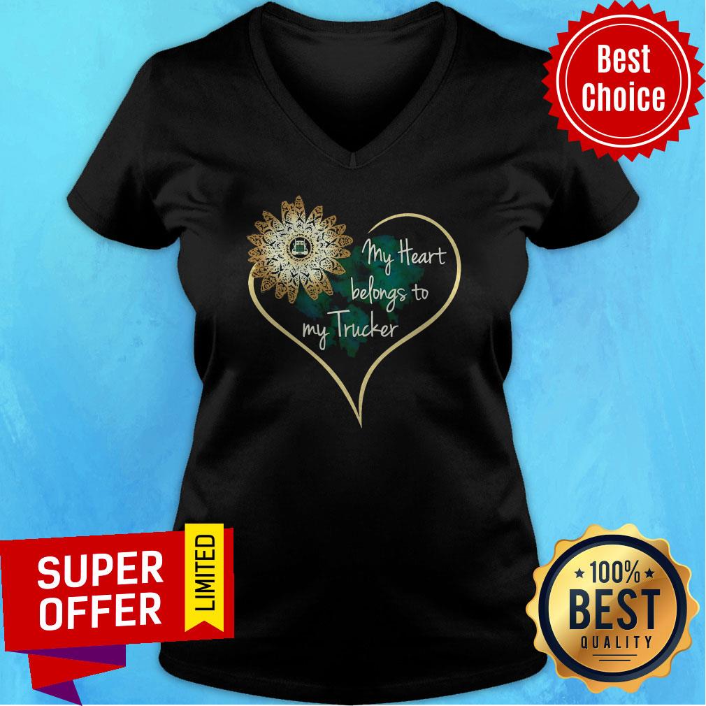 Nice My Heart Belongs To My Trucker Wife Girlfriend Shirt - Image 4