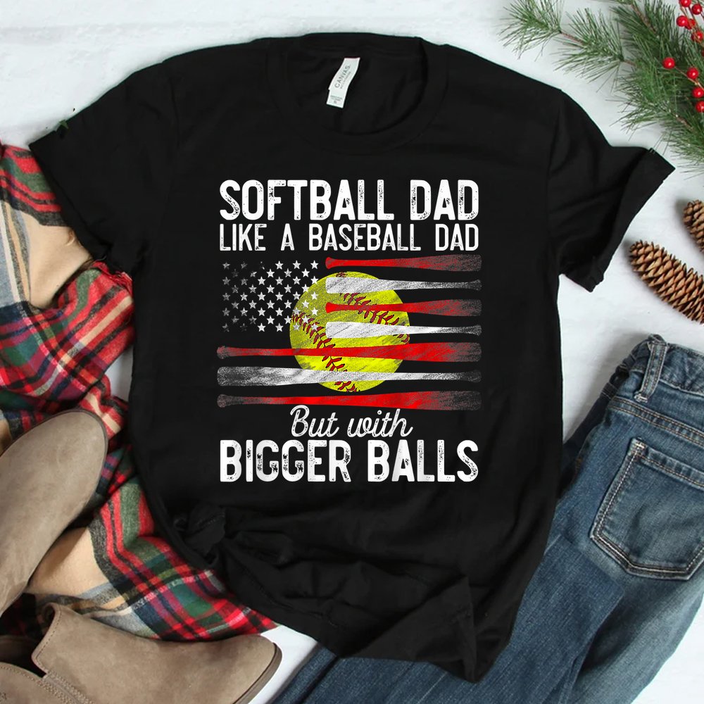 Softball Dad Like A Baseball Dad Us Flag Shirt