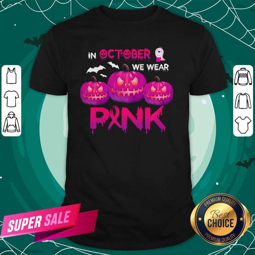 In October We Wear Pink Pumpkin Halloween Womens T-Shirt