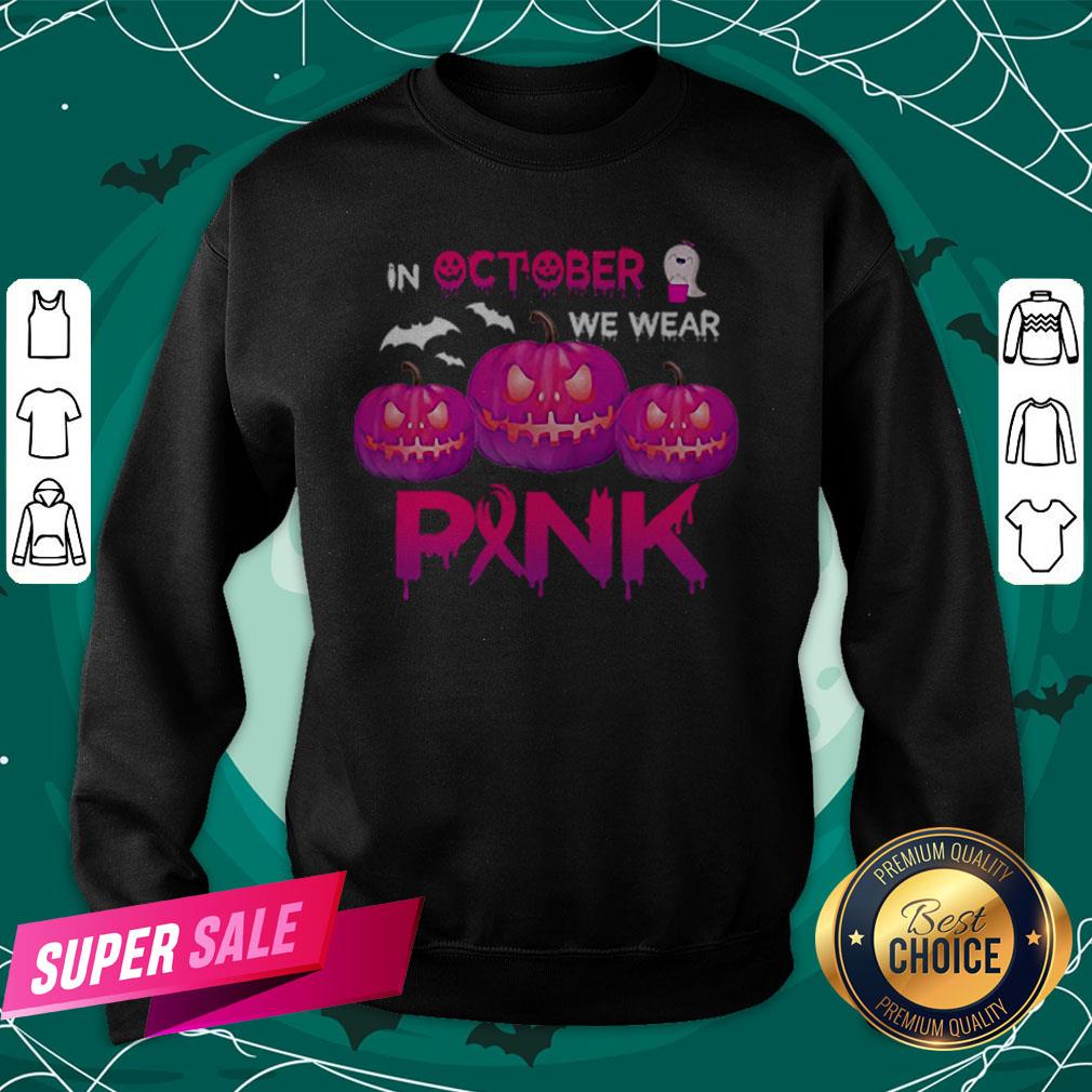 In October We Wear Pink Pumpkin Halloween Womens T-Shirt - Image 4