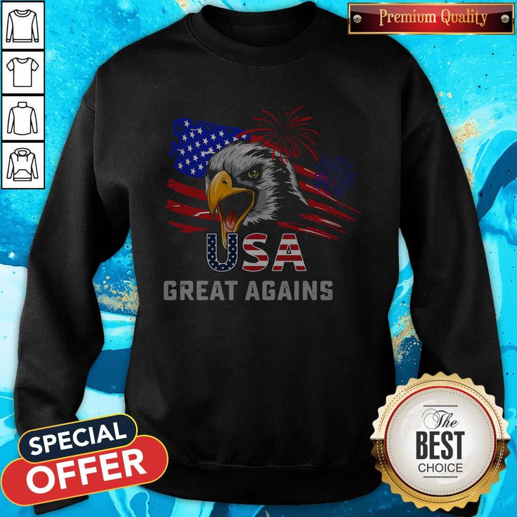 USA Great Again 4th Of July Bald Eagle American Flag Shirt - Image 5