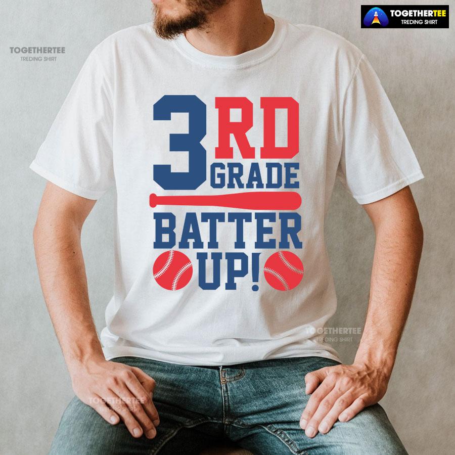 3rd Grade Batter Up Baseball Third Grade Student Back To School T-Shirt - Image 2