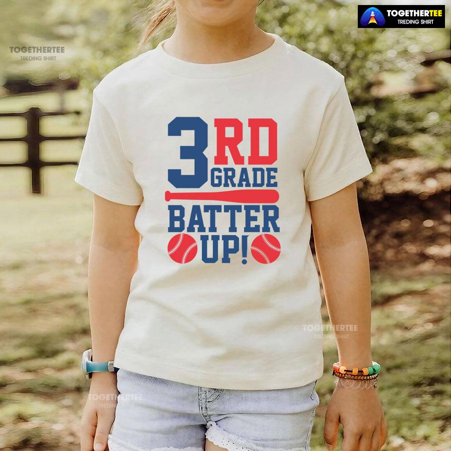 3rd Grade Batter Up Baseball Third Grade Student Back To School T-Shirt - Image 4