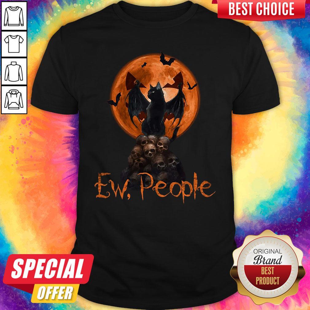 Cute Ew People Black Cat Bats Moon Skull Halloween Shirt