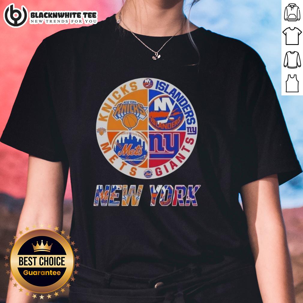 Original New York City Sports Knicks Islanders Giants Mets Logos Combine T-Shirt - Image 3