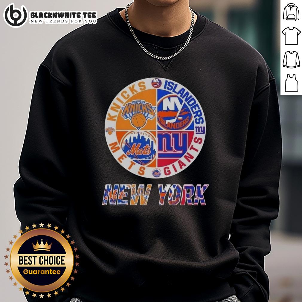 Original New York City Sports Knicks Islanders Giants Mets Logos Combine T-Shirt - Image 5