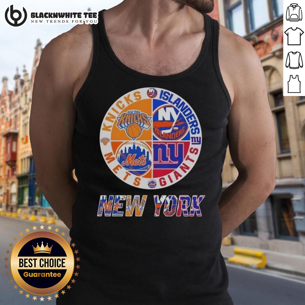 Original New York City Sports Knicks Islanders Giants Mets Logos Combine T-Shirt - Image 4