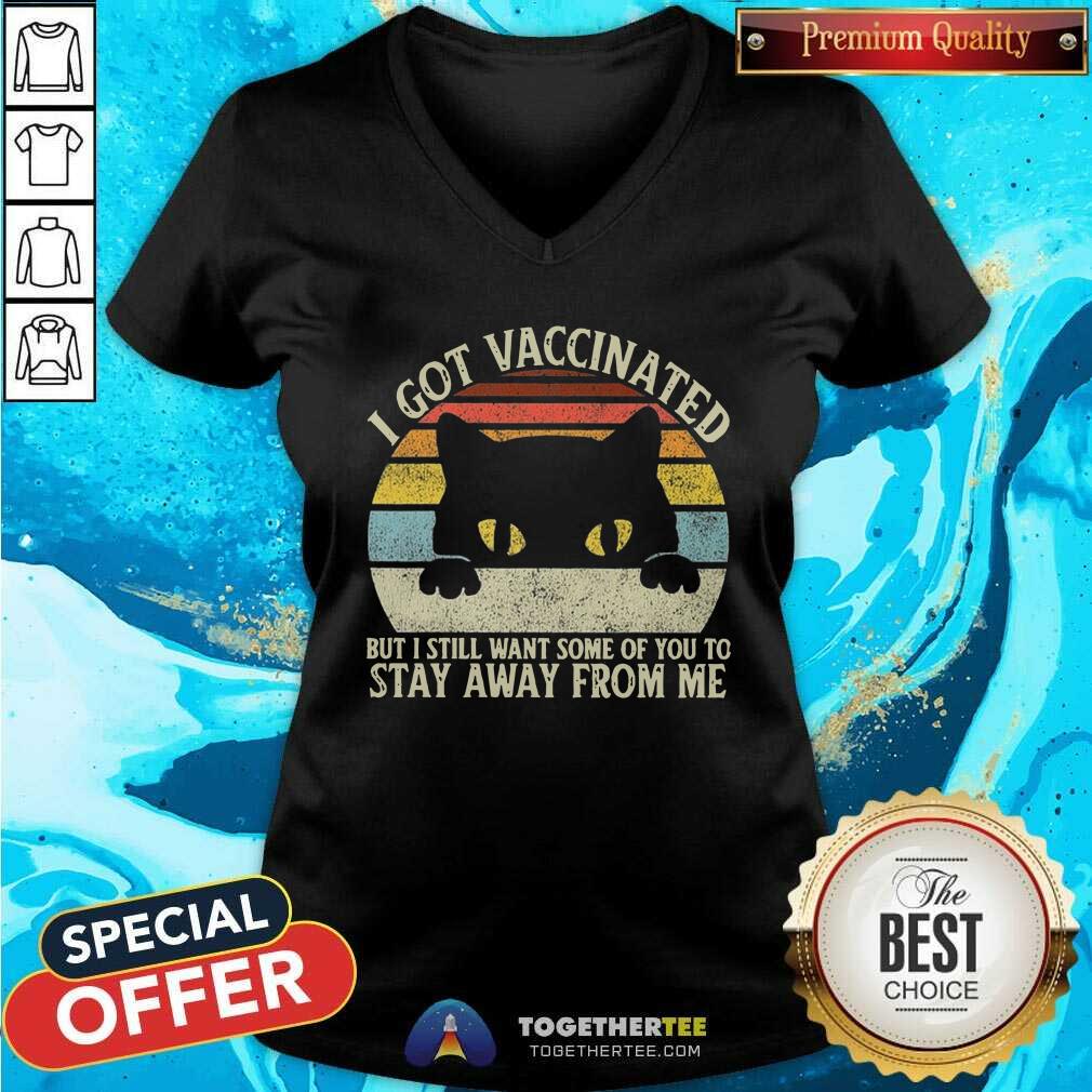 Black Cat I Got Vaccinated Stay Away From Me Retro Shirt - Image 3