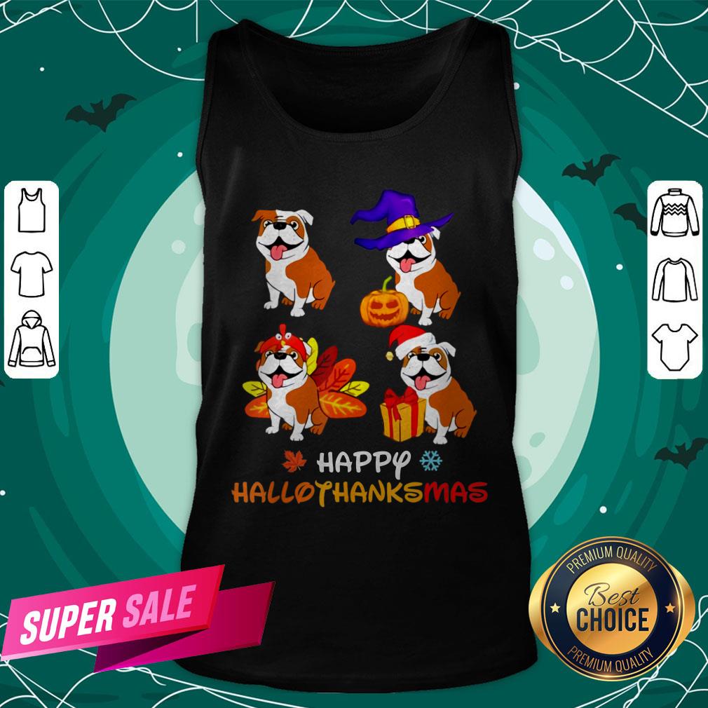 Cute Bulldog Happy Hallothanksmas Shirt - Image 3