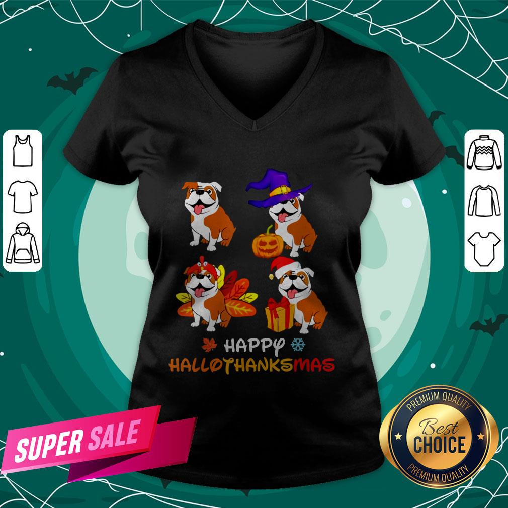 Cute Bulldog Happy Hallothanksmas Shirt - Image 2