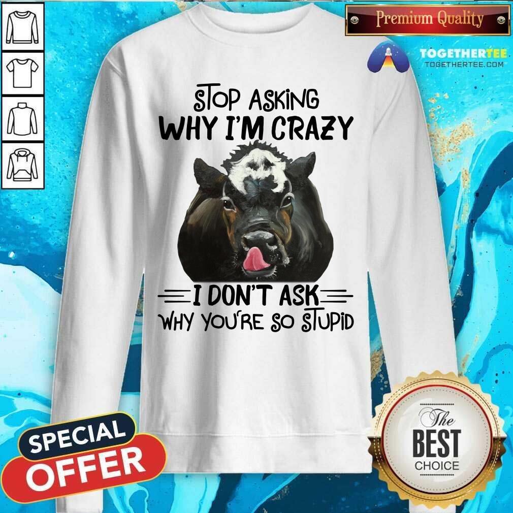 Stop Asking Why I Am Crazy Why You Are So Stupid Cow Shirt - Image 2