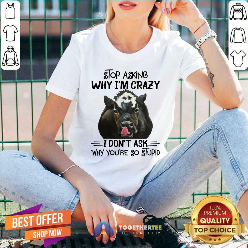 Stop Asking Why I Am Crazy Why You Are So Stupid Cow Shirt - Image 3