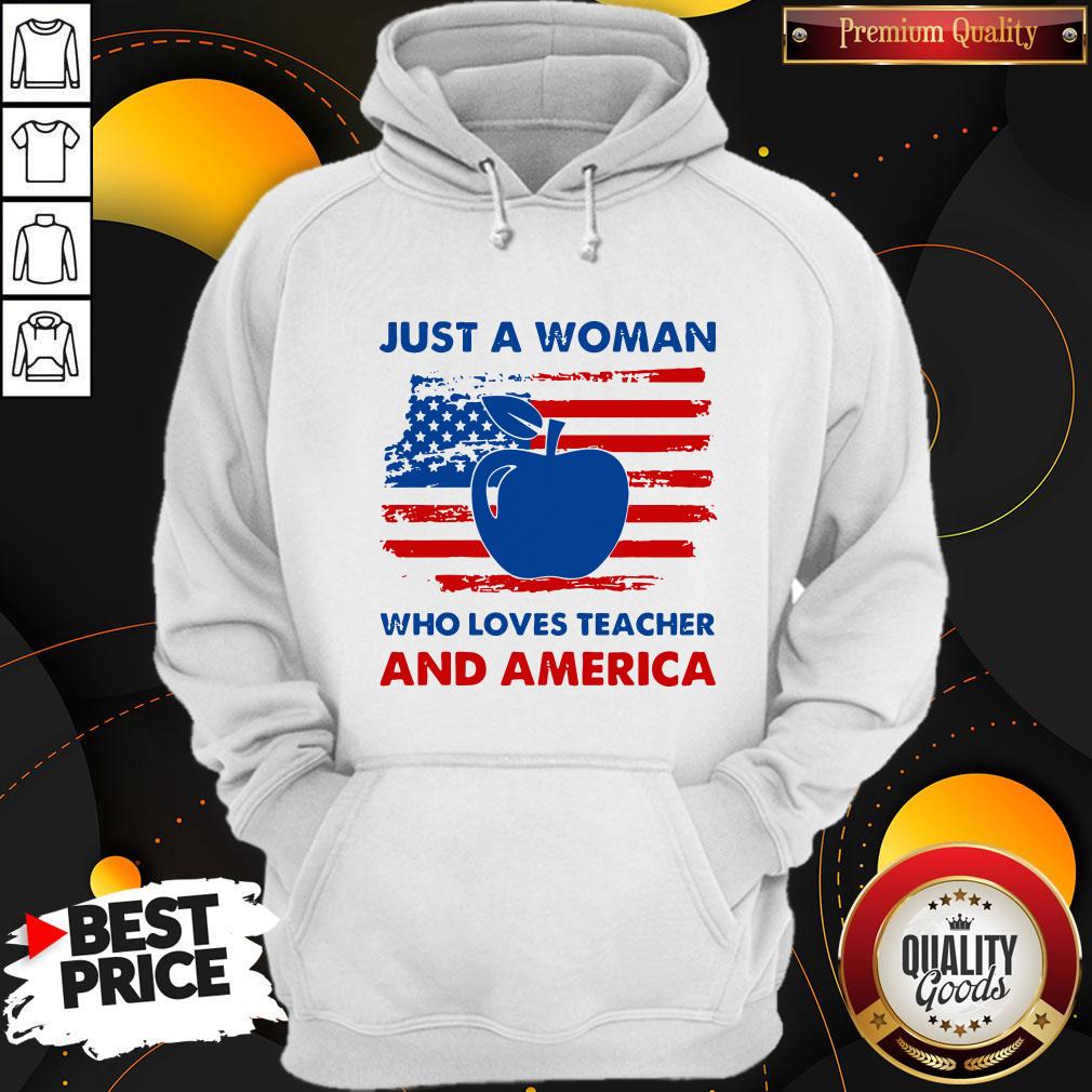 Apple Just A Woman Who Loves Teacher And America Shirt - Image 2