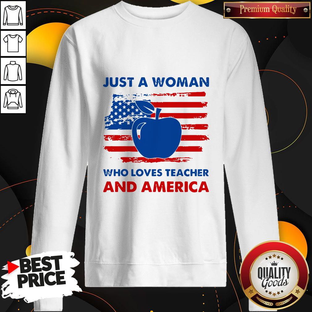Apple Just A Woman Who Loves Teacher And America Shirt - Image 5