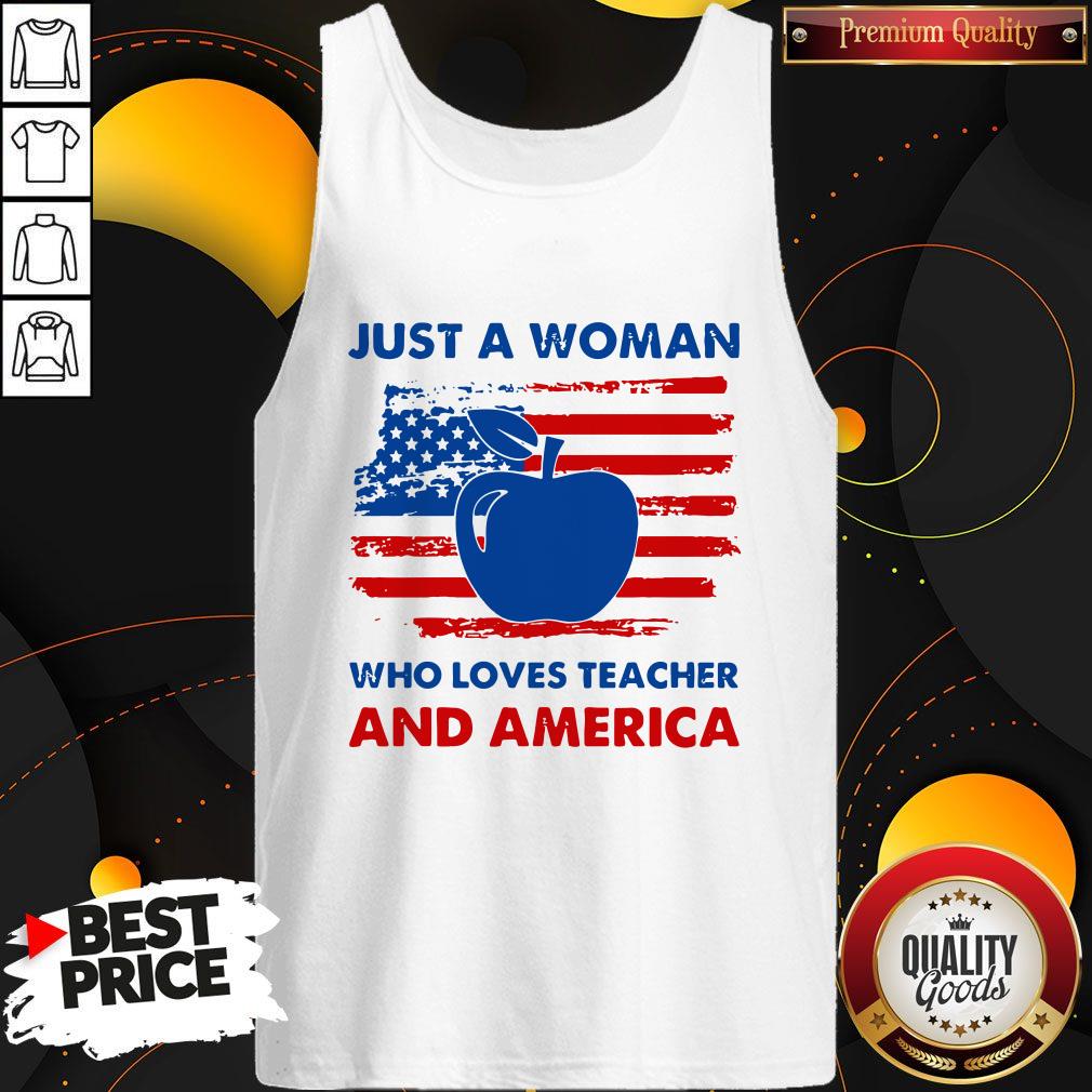 Apple Just A Woman Who Loves Teacher And America Shirt - Image 4