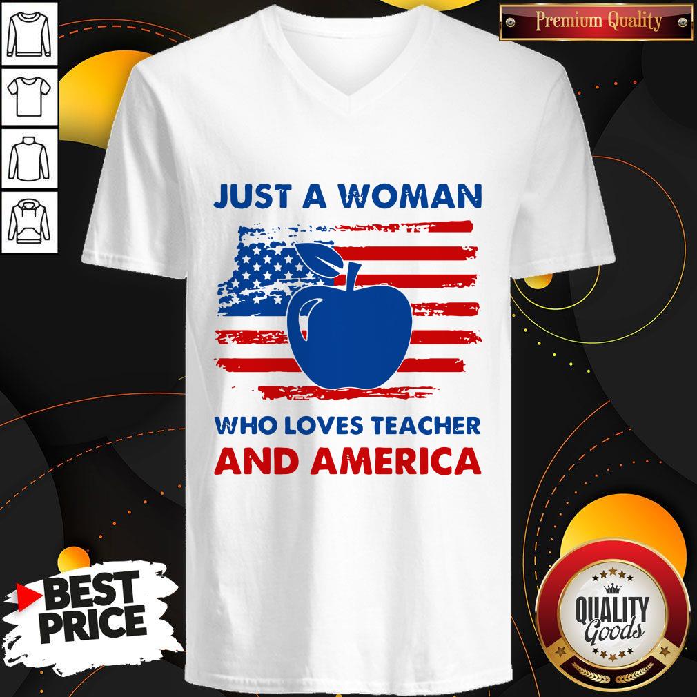 Apple Just A Woman Who Loves Teacher And America Shirt - Image 3