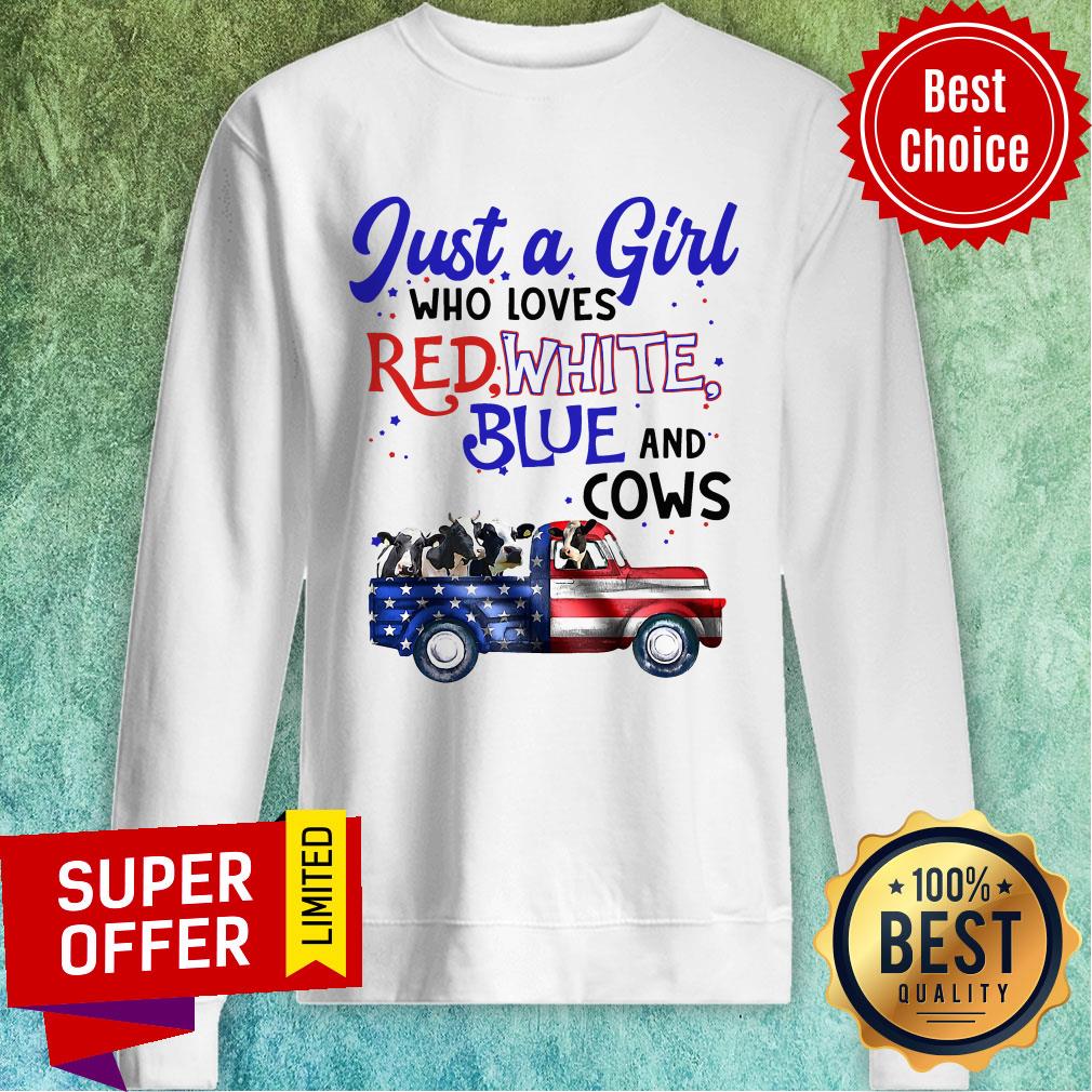 Official Just A Girl Who Loves Red White And Blue And Cow Shirt - Image 2