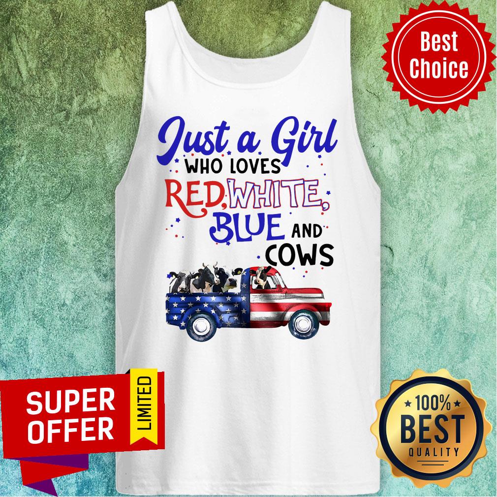 Official Just A Girl Who Loves Red White And Blue And Cow Shirt - Image 5