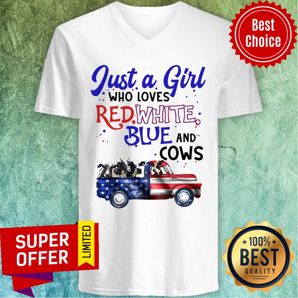 Official Just A Girl Who Loves Red White And Blue And Cow Shirt - Image 4