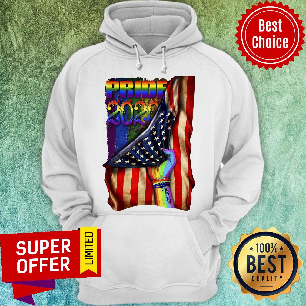 Official Pride 2020 Lgbt American Flag Hand Custom Name Shirt - Image 3