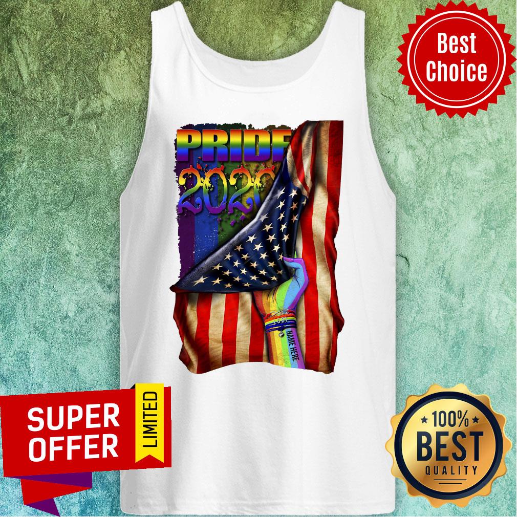 Official Pride 2020 Lgbt American Flag Hand Custom Name Shirt - Image 5