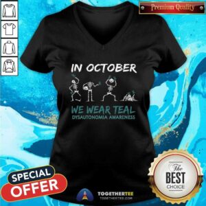 Alternative view of Top Teal Ribbon Dysautonomia Awareness Skeleton Halloween T-Shirt