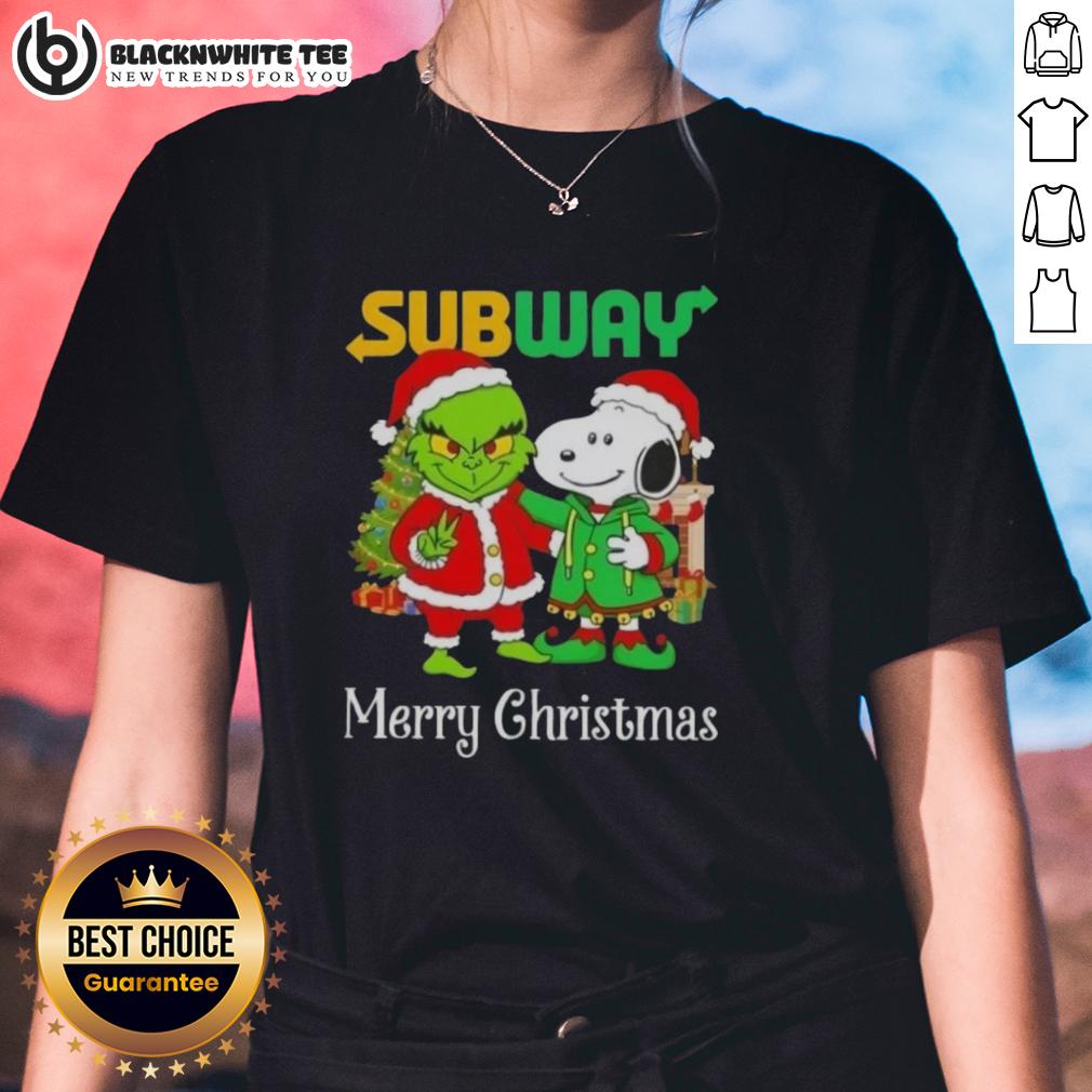 Awesome Subway X Grinch And Snoopy Merry Christmas T-Shirt - Image 3