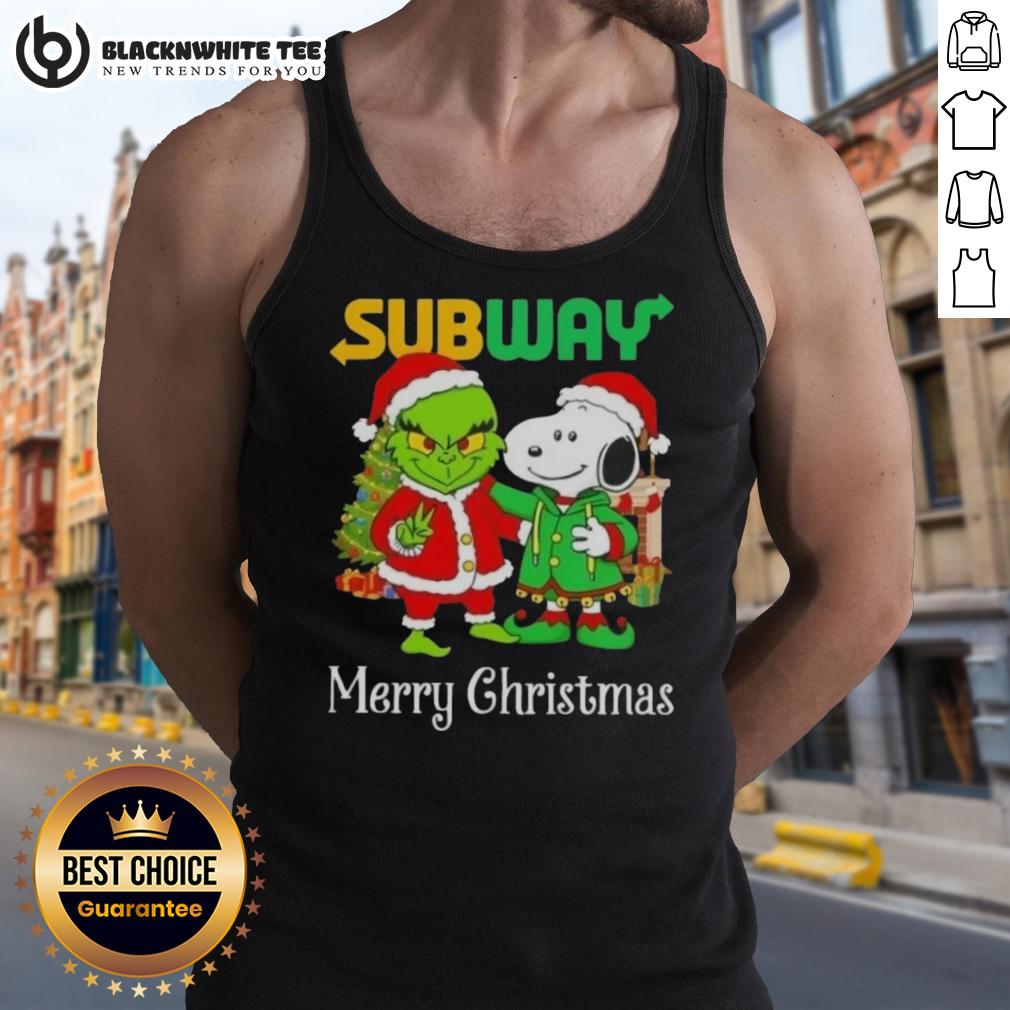 Awesome Subway X Grinch And Snoopy Merry Christmas T-Shirt - Image 4