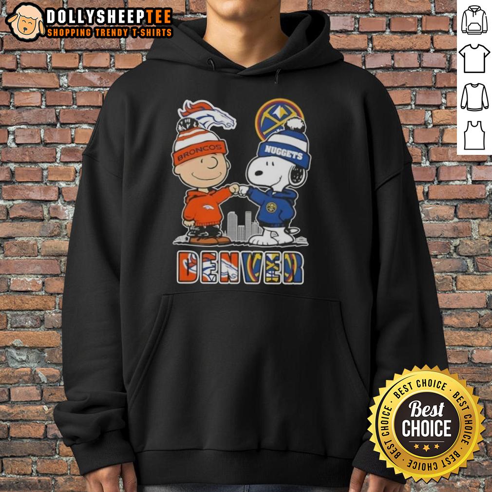 Top Snoopy And Charlie Brown Denver Sports Broncos X Nuggets Skyline T-Shirt - Image 2