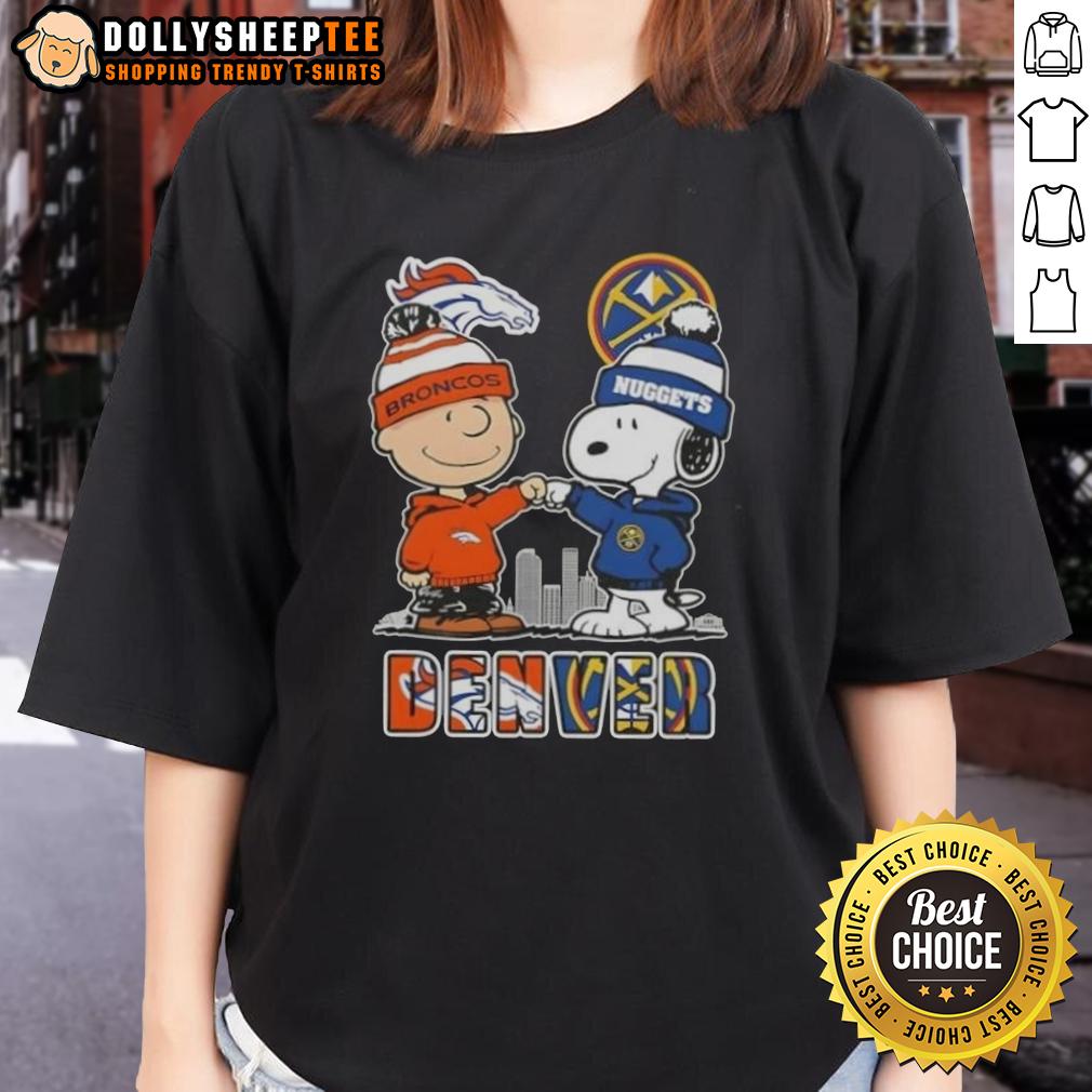 Top Snoopy And Charlie Brown Denver Sports Broncos X Nuggets Skyline T-Shirt - Image 3